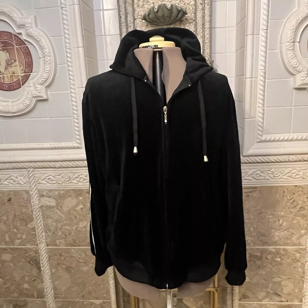 The Trend. Size 2X. Black Velour Hoodie Zip Up. Long Sleeve. B109